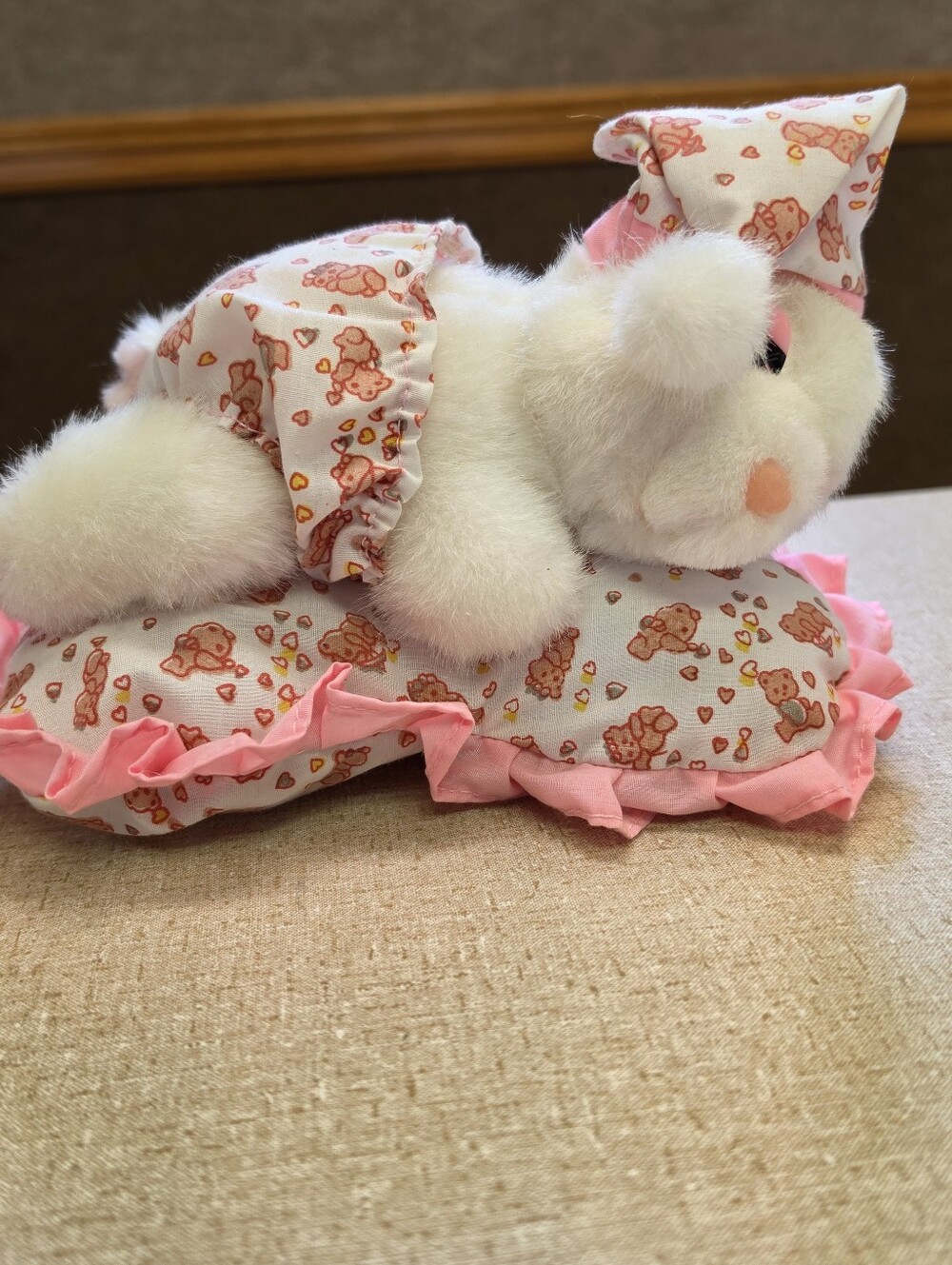Vintage PBC Bear Sleeping On Pillow Plush Pink Heart Stuffed Animal